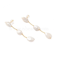 Sterling Silver Studs Earrings, with Natural Pearl, Jewely for Women, Oval, Real 18K Gold Plated, 60x9mm(EJEW-K273-36G)