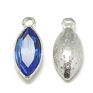 Alloy Glass Pendants, Faceted, Horse Eye, Platinum, Royal Blue, 20x9x5mm, Hole: 1.5mm(PALLOY-T041-7x15mm-11)