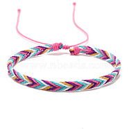 Wax Ropes Braided Woven Cord Bracelet, Ethnic Tribal Adjustable Bracelet for Women, Hot Pink, Inner Diameter: 2-1/8~2-1/2 inch(5.5~6.5cm)(PW-WG26335-03)