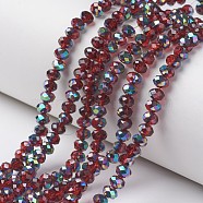 Electroplate Transparent Glass Beads Strands, Half Multi-color Plated, Faceted, Rondelle, Dark Red, 4x3mm, Hole: 0.4mm, about 130pcs/strand, 16.54 inch(42cm)(EGLA-A034-T4mm-Q06)