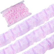 12.5 Yards Double Layers Polyester Lace Trim, Pleated Ribbon, for Garment Accessories, Pink, 1~1-1/8 inch(25~28mm)(OCOR-GF0003-11A)
