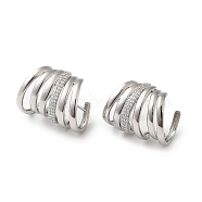 Cubic Zirconia Multi Lines Stud Earrings, Rack Plating Brass Half Hoop Earrings for Women, Lead Free & Cadmium Free, Platinum, 15x21.5mm(EJEW-Z019-26P)