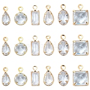 20Pcs Brass Cubic Zirconia Charms, Mixed Shapes, Clear, 8~9x3.5~6.5x2~3mm, Hole: 0.9~1mm(ZIRC-YW0001-12)