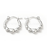 304 Stainless Steel Heart Wrap Hoop Earrings for Women, Stainless Steel Color, 20x18x3mm, Pin: 0.8mm(EJEW-G293-13P)
