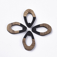 Resin & Walnut Wood Pendants, Teardrop, Black, 28x17.5x3mm, Hole: 1.8mm(RESI-T023-A-17E)