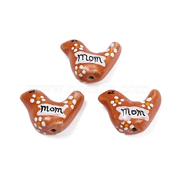 Handmade Porcelain Beads, Bird with Word Mom, Famille Rose Porcelain, Peru, 15x20~21x9.5~10.5mm, Hole: 1.2~1.6mm(PORC-I029-05)