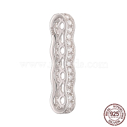 4 Hole 925 Sterling Silver Multi-Strand Links, Cubic Zirconia Spacer Bars, with S925 Stamp, Real Platinum Plated, 25.7x7x3mm, Hole: 1.6mm(STER-K176-18C-P)
