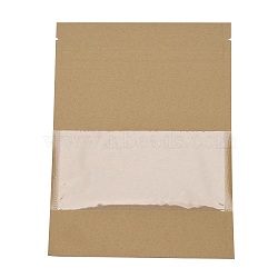 Kraft Paper Open Top Zip Lock Bags, Food Storage Bags, Sealable Pouches, for Storage Packaging, with Tear Notches, Rectangle, Camel, 18.1x13.1x0.2cm, Inner Measure: 12cm, Window: 13x6.2cm, Unilateral Thickness: 4.7 Mil(0.12mm)(OPP-M002-02C-03)