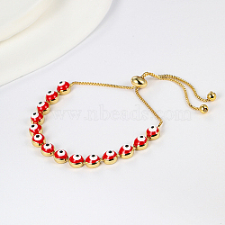Brass Evil Eye Link Chains Slider Bracelet, Adjustable Bracelet, Red, Inner Diameter: 2-3/8~2-3/4 inch(6~7cm)(LU9837-1)