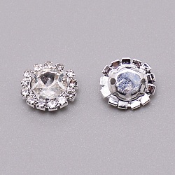 Glass Links, Sew on Rhinestone, Flat Round, Crystal, 12.5x12x6.5~7mm, Hole: 1.4mm(RGLA-WH0007-02)
