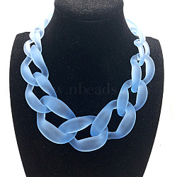 Frosted Acrylic Chunky Twisted Chain Necklacs for Women, with Metal Clasps, Golden, Cornflower Blue, 19.69 inch(50cm)(FS-WG1B9A7-06)