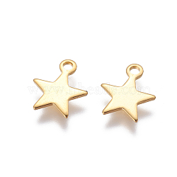 304 Stainless Steel Charms, Star, Real 18K Gold Plated, 10x8.5x1mm, Hole: 1.4mm(STAS-G190-27G-B)