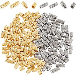 100Pcs 2 Colors Brass Screw Clasps, Column, Platinum & Golden, 12x4mm, Hole: 1mm, 50pcs/color(KK-NB0002-69)