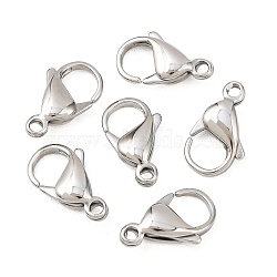 Tarnish Resistant 316 Surgical Stainless Steel Lobster Claw Clasps, Stainless Steel Color, 19x12mm, Hole: 2mm(STAS-316-FL18A)