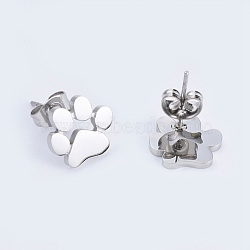 304 Stainless Steel Stud Earrings, Hypoallergenic Earrings, with Ear Nuts, Dog Paw Prints, Stainless Steel Color, 9.8x11x13mm, Pin: 0.6mm(X-EJEW-E254-01P)