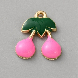 Zinc Alloy Pendants, with Enamel, Light Gold, Cherry, 17x14.5x3mm, Hole: 1.4mm(FIND-WH20026-052G)