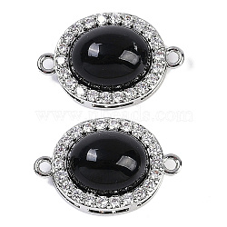 Brass Micro Pave Clear Cubic Zirconia Connector Charms, Black Glass Oval Links, Platinum, 18x12x7.5mm, Hole: 1.2mm(KK-U043-50P-04)