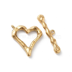 Ion Plating(IP) 304 Stainless Steel Toggle Clasps, Heart, Real 18K Gold Plated, 22x21x4mm, Hole: 1.6mm, Bar: 7x30x3.5, Hole: 1.4mm(STAS-A092-08A-G)