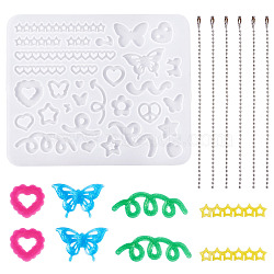 Heart Star DIY Silicone Pendant Molds, with Iron Tag Chains, Platinum, Mixed Shapes, 112x135x4mm, Inner Diameter: 6.5~34x5~66.5mm(DIY-TA0010-95)