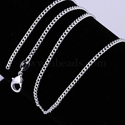 Brass Twisted Curb Chain Necklaces, with Lobster Claw Clasps, Silver Color Plated, 16 inch, 2mm(NJEW-BB10884-16)