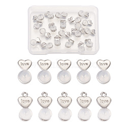 20Pcs 2 Styles Silicone Ear Nuts, Earring Backs, with Brass Findings, Heart, Platinum & Silver, 11.2x6x5.5mm, 10pcs/style(FIND-TA0001-47B)