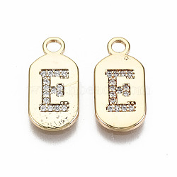 Brass Micro Pave Clear Cubic Zirconia Pendants, Nickel Free, Real 18K Gold Plated, Oval with Word, Letter.E, 16x7.5x1.5mm, Hole: 1.8mm(KK-S360-052E-NF)
