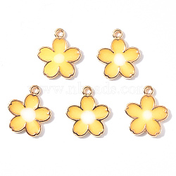 Transparent Epoxy Resin Pendants, with Light Gold Alloy Findings, Glitter Powder, Flower, Yellow, 18x15x3mm, Hole: 1.6mm(X-RESI-R434-01B)