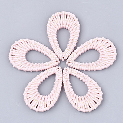 Resin Pendants, Imitation Woven Rattan Pattern, teardrop, Misty Rose, 50x32x4.5~5mm, Hole: 1.2mm(RESI-S378-05B-08)