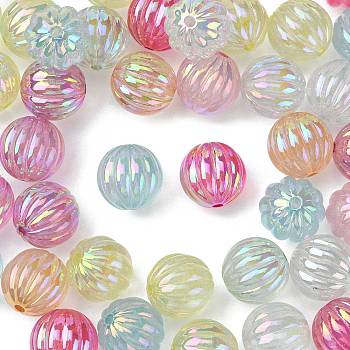 50Pcs UV Plating Rainbow Iridescent Acrylic Beads, Pumpkin, Mixed Color, 17x16.5mm, Hole: 3.5mm