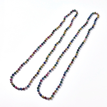 Dyed Natural Sesame Jasper/Kiwi Jasper Beaded Necklaces, with Nylon Cord, 35 inch(89cm)