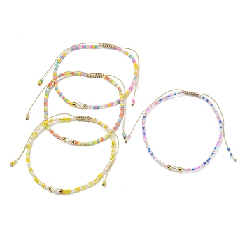 Natural Pearl & Seed & Brass Braided Bead Bracelets, Adjustable Bracelet, Mixed Color, Inner Diameter: 2-1/8~3-1/2 inch(5.5~9cm)