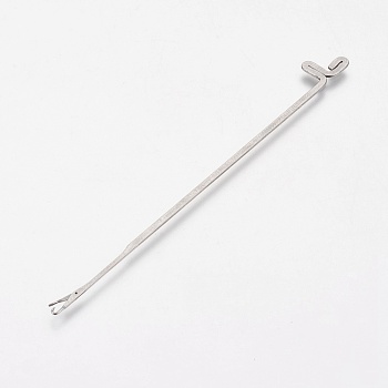 Iron Beading Needle, with Hook, For Buddha 3-Hole Guru Beads, Bead Threader, Platinum, 78x1.2x0.5mm