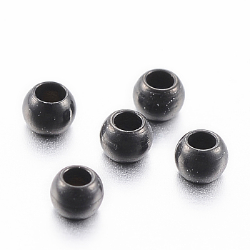304 Stainless Steel Beads, Round, Electrophoresis Black, 2x1.2mm, Hole: 1mm