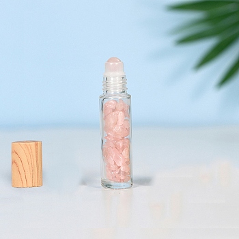 Natural Rose Quartz Roller Ball Bottles, with Plastic Cover, SPA Aromatherapy Essemtial Oil Empty Glass Bottle, 2x8.5cm, Capacity: 10ml(0.34fl. oz)