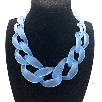 Frosted Acrylic Chunky Twisted Chain Necklacs for Women, with Metal Clasps, Golden, Cornflower Blue, 19.69 inch(50cm)