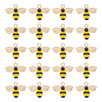 40Pcs Alloy Enamel Pendants, Cadmium Free & Nickel Free & Lead Free, Golden, Bee Charm, Gold, 17.5x22.5x4mm, Hole: 2mm