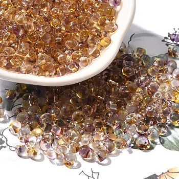 Transparent Baking Paint Glass Seed Beads, Two Tone, Fringe Teardrop Beads, Goldenrod, 5.5x4.5x3.5mm, Hole: 1.2mm, about 2812pcs/pound