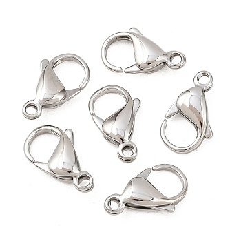 Tarnish Resistant 316 Surgical Stainless Steel Lobster Claw Clasps, Stainless Steel Color, 19x12mm, Hole: 2mm