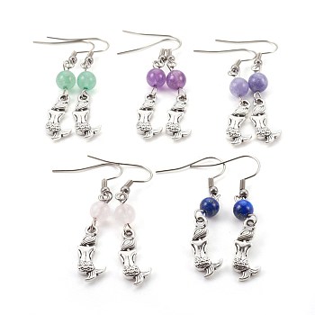 Natural Mixed Stone Dangle Earrings, with Alloy and 304 Stainless Steel Earring Hooks, Mermaid, Antique Silver & Stainless Steel Color, 50.5mm, Pin: 0.7mm