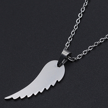 Non-Tarnish 201 Stainless Steel Pendant Necklaces, with Cable Chains and Lobster Claw Clasps, Wing, Stainless Steel Color, 17.7 inch(45cm), 1.5mm