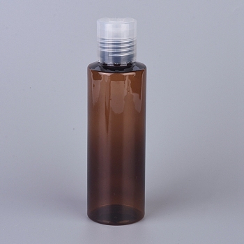 PET Plastic Press Cap Transparent Bottles, Refillable Bottles, Saddle Brown, 14x4cm, Capacity: about 120ml(4.06 fl. oz)