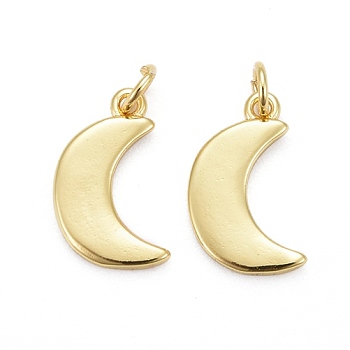 Brass Pendants, Long-Lasting Plated, Moon, Real 18K Gold Plated, 13.5x8x1mm, Jump Ring: 4x0.7mm, Inner Diameter: 3.5mm