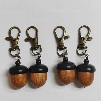 Acorn Wood Pendants Decoration, with Zinc Alloy Swivel Lobster Clasps Charm, for Keychain, Purse, Backpack Ornament, Camel, 68mm, 4pcs/set