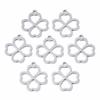 201 Stainless Steel Pendants, Laser Cut, Clover, Stainless Steel Color, 18x16x1mm, Hole: 1.4mm