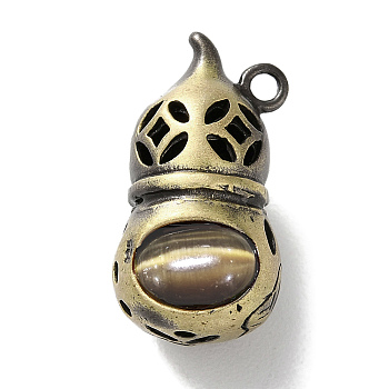 Brass Pendants, with Cat Eye, Cadmium Free & Lead Free, Gourd, Peru, 23x12.5x11.5mm, Hole: 1.8mm