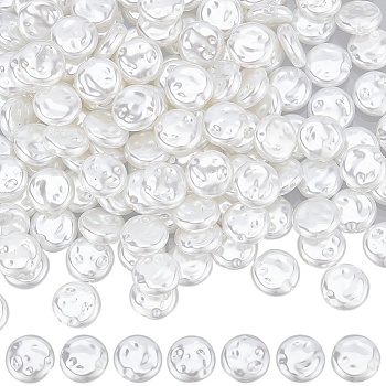 2 Strands ABS Plastic Imitation Pearl Beads Strands, Flat Round, Snow, 12x4.5mm, Hole: 1.2mm, about 90pcs/strand, 42.68 inch(108.4cm)