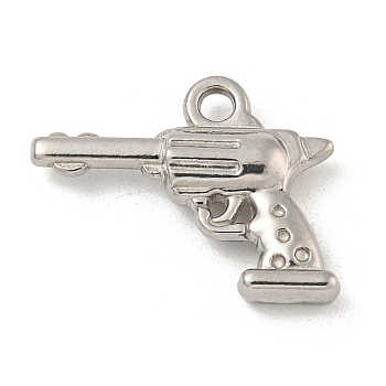 Non-Tarnish 304 Stainless Steel Pendants, Pistol Charm, Stainless Steel Color, 15.5x20x4mm, Hole: 2mm