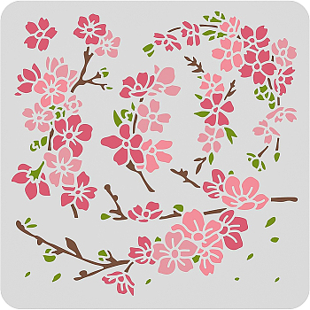 Large Plastic Reusable Drawing Painting Stencils Templates, for Painting on Scrapbook Fabric Tiles Floor Furniture Wood, Square, Sakura Pattern, 300x300mm