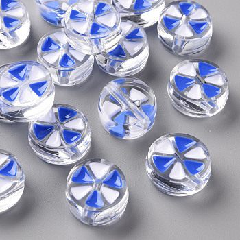 Transparent Enamel Acrylic Beads, Flat Round with Triangle, Royal Blue, 20x9mm, Hole: 3.5mm