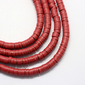Handmade Polymer Clay Beads, Disc/Flat Round, Heishi Beads, Dark Red, 5x1mm, Hole: 2mm, about 380~400pcs/strand, 17.7 inch